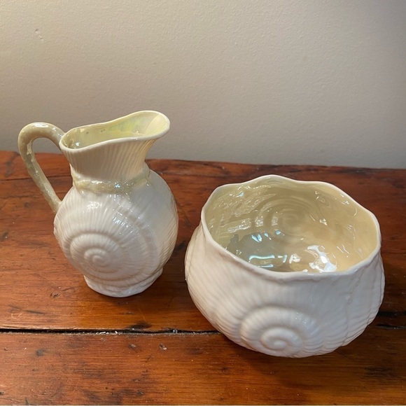 Vintage Irish Belleek Creamer And Sugar Set